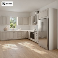 Meuble de cuisine en mélamine sur mesure, aménagement en L classique, idéal pour projets d'appartements, avec rangement par tiroirs et boîtes de rangement en MDF