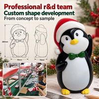 Décoration de maison de vacances : Statue de pingouin avec éclairage LED, personnage à chapeau rouge pour cheminée, bibliothèque et bar à vin