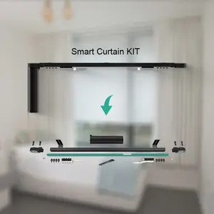 Cortina inteligente montada no teto, sistema de trilhos inteligente motorizado, conjunto de cortinas com controle remoto inteligente