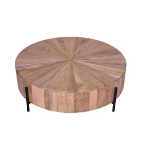Round Wood <b>Coffee</b> <b>Table</b> Handmade Solid Wood Top Iron <b>Legs</b> Living Room Furniture Geometric Design - Product Image 1