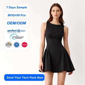 SHENGFU Abito Mini Nero Senza Maniche da Donna, Vita Strutturata, Gonna Svasata, per Serate e Cocktail, Boutique Personalizzata OEM ODM - Product Image 1