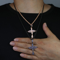 Collier croix ailée en CZ violet rose, bijoux pendentif streetwear pour hommes et femmes