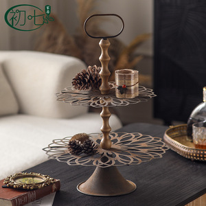 Yan Yujia Bandeja decorativa redonda de doble capa estilo bohemio con diseño de plantas, hecha a mano, para exhibición en escritorio - Product Image 1