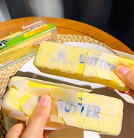 Jouet anti-stress et fidget sensoriel en TPR, 13 cm, jaune, en forme de barre de beurre croustillante, avec son de farine, simulation alimentaire, jouet couineur et moelleux, pour farces