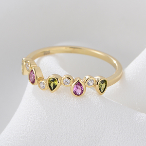 À la mode Minuscule rose <span class=keywords><strong>saphir</strong></span> coloré Bijoux psj S925 Sterling argent 14k <span class=keywords><strong>or</strong></span> plaqué stacking bande anneaux pour femmes filles - Product Image 2