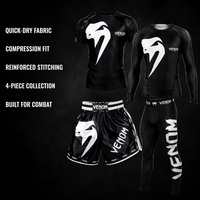 Ensemble 4 pièces noir et blanc : Short de boxe extensible, Rashguard, Pantalon de compression 100% Polyester, Logo personnalisé, OEM ODM, Faible MOQ, Fabricant