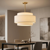 Plafonnier semi-encastré en laiton avec abat-jour en tissu à 3 couches, luminaire suspendu moderne pour salon et maison