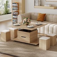 Table basse moderne naturelle relevable 4 en 1 rangement pliable et roulettes salle à manger salon table d'extrémité carrée multifonctionnelle
