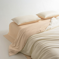 Parure de lit 4 pièces en satin 100 % coton, 200 fils/cm², couleur unie, teinture réactive, avec housse de couette, drap plat et taies d'oreiller