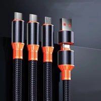 PD pengisian daya Cepat kabel USB 4 in 1, kabel pengisian daya nilon 4 in 1 USB ke USB C ke Tipe C 100W