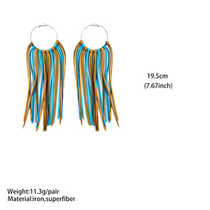 Orecchini pendenti in pelle lunga Cowboy occidentale orecchini a cerchio con nappe spesse che bloccano il colore esagerato all'ingrosso - Product Image 2