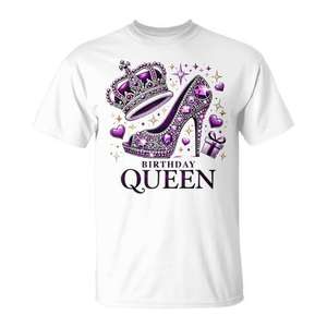 Camiseta Birthday Queen Crown High Heel para niñas, ropa de fiesta, cuello redondo, manga corta, impresión digital - Product Image 1