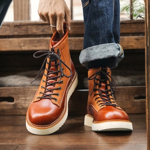 Botas de Trabajo de Cuero para Hombre, Estilo Retro Americano, Botas de Motero de Caña Alta, Punta Redonda, Suela Gruesa, Calzado Informal - Product Image 5