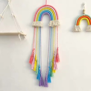 Arcobaleno bohémien appeso a muro artigianale in macramè corda nappe pendenti per camera della ragazza pinza per capelli portaoggetti decorativi appesi Organizer - Product Image 3