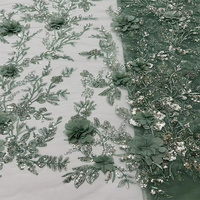 Tissu en dentelle de luxe 2026 avec fleurs 3D, perles et paillettes scintillantes, broderie florale en tulle pour robe de mariée