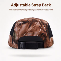 Casquette de sport 5 panneaux non structurée à visière plate, respirante, avec logo tissé personnalisé, motif camouflage arbre, pour activités de plein air et camping