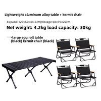 Ensemble table et chaises pliantes Kermit Black Egg Roll en alliage d'aluminium, léger, portable, occultant, pour camping, durable