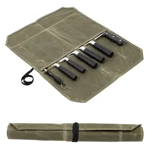 OEM/ODM Portable Safety Waxed Canvas Tool Roll Pouch for Culinary Knives