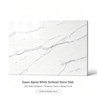 Dalle de pierre frittée Dawn Alpine White, aspect marbre de luxe, pour salle de bain, villa, hôtel, disponible pour les projets.