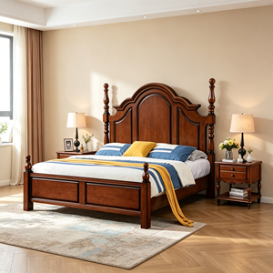 Traditional Mahogany Queen Bed Frame with Storage and Turned Posts - Product Image 6