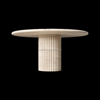 Dougbuild Mobilier d'extérieur moderne design personnalisé en pierre travertin blanc Table à manger ronde cannelée Mobilier d'extérieur en marbre naturel