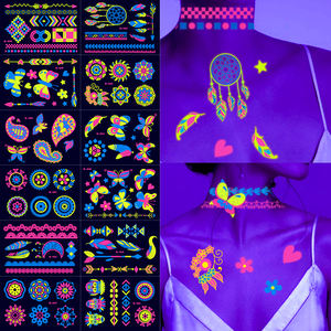 12 pièces tatouages temporaires lumineux Fluorescent néon dans l'obscurité éclairer <span class=keywords><strong>tatouage</strong></span> coeur <span class=keywords><strong>papillon</strong></span> <span class=keywords><strong>épaule</strong></span> <span class=keywords><strong>tatouage</strong></span> fête autocollant - Product Image 2
