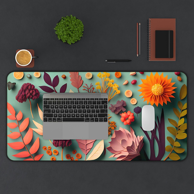Custom Exquisite Colorful Vintage Leaf Pattern Gaming Computer Desk Mat Mouse Pad Laptop Keyboard Pad Eco-friendly Waterproo