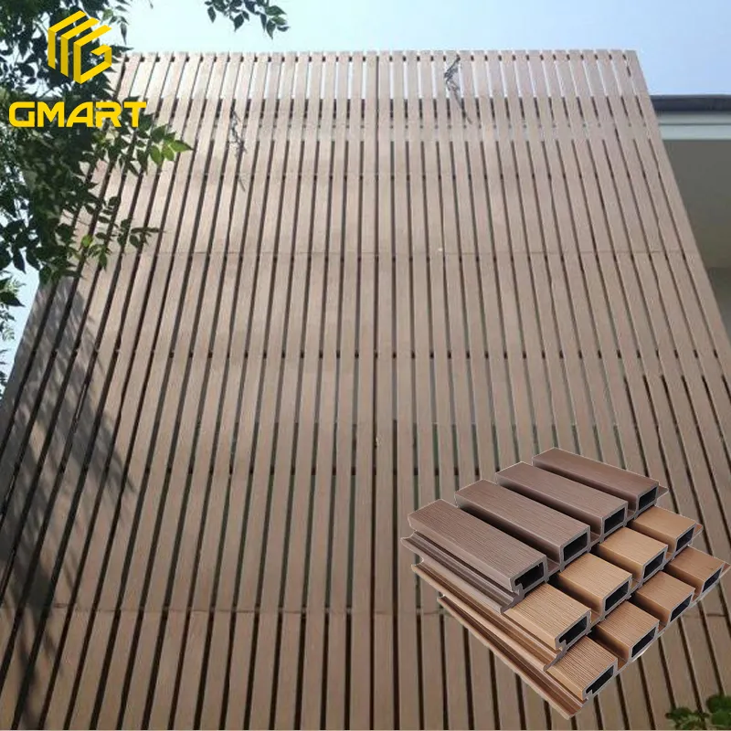 Outdoor Fluted Laminated Cladding Exterior Waterproof Pvc Cladding Garden Outdoor Wooden Grain Pvc Solid Wpc Wall Panel