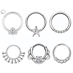 Anneau de nez en acier inoxydable avec zircon, motif étoile, chauve-souris, fleur, ouverture sans soudure, bijoux de piercing professionnels - Product Image 1
