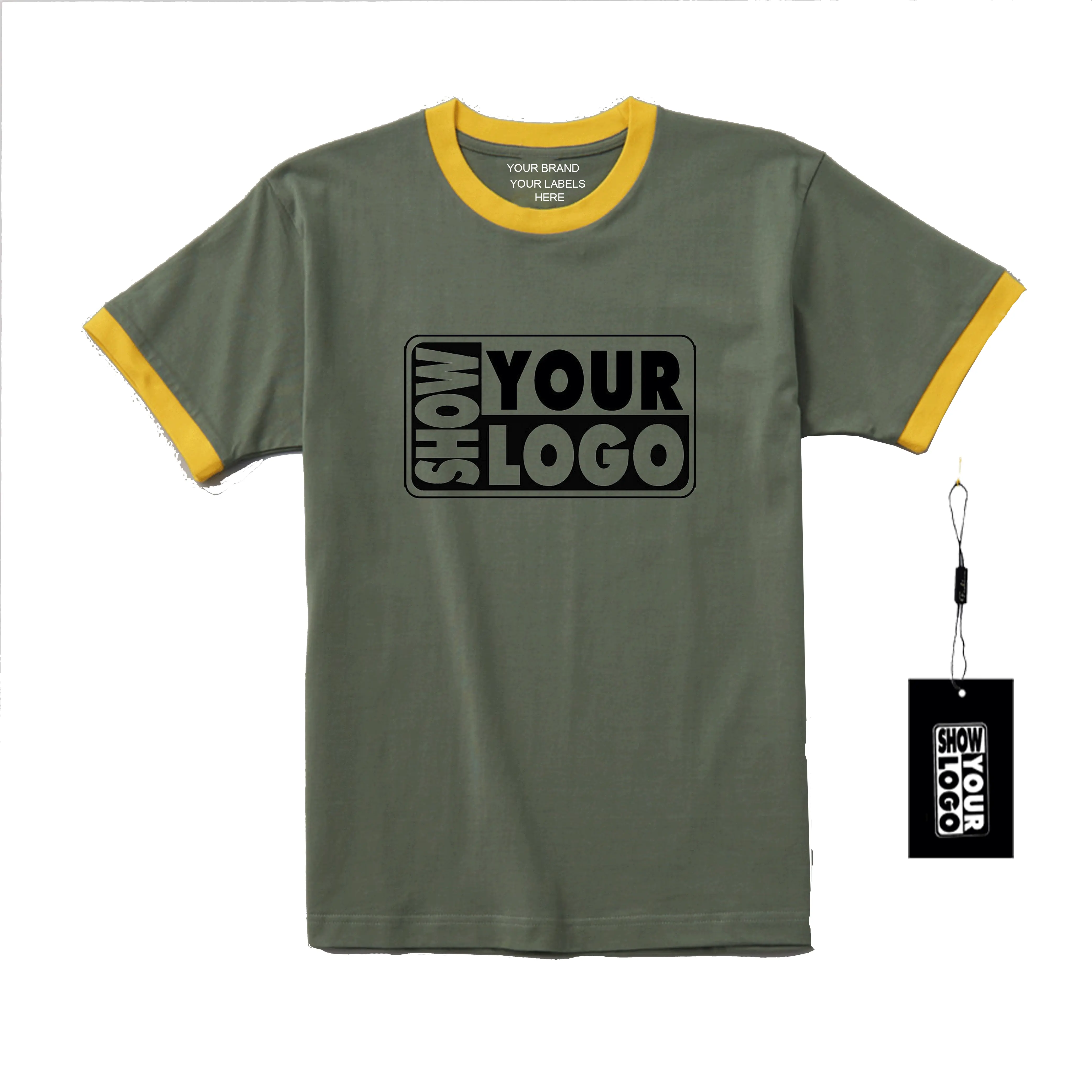 Pengiriman Gratis Kaus Berkualitas Tinggi Laki-laki dan Perempuan 210 Gsm 100% Katun Remaja Ringer Print dengan Desain dan Label Kustom Anda