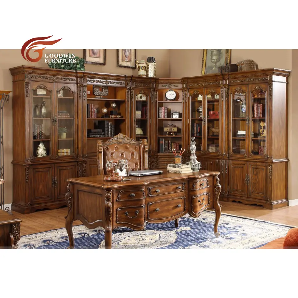 Solid wood bookcase with desk A23