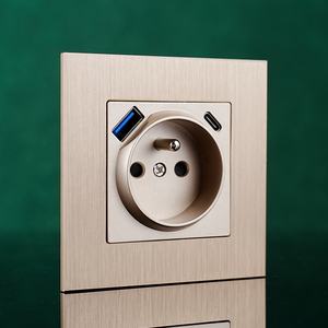 Prises de courant de type E standard européen avec USB 16A 250V, <span class=keywords><strong>plaque</strong></span> en aluminium brossé couleur or, panneau métallique - Product Image 1