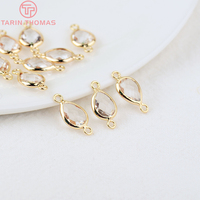 Pendentifs connecteurs double trou en laiton couleur or 24 carats de haute qualité avec goutte d'eau en verre, accessoires de bijouterie en gros