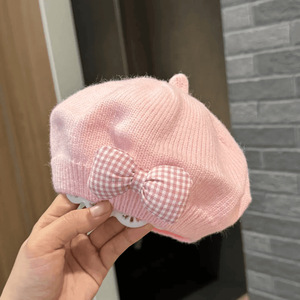 Béret pour bébé fille, nouveau-né, tout-petit, enfant, <span class=keywords><strong>tricot</strong></span>é, style princesse, avec nœud mignon, couleur unie, casquette de peintre - Product Image 5
