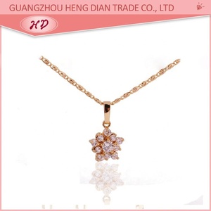 Conjunto de joyería de circonia cúbica con flores de color dorado, collar con colgante, pendientes colgantes para mujer, uso diario para fiestas - Product Image 3
