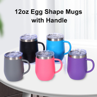 Vente en gros d'usine, mug de voyage à café aux œufs de 12 oz avec poignée, logo OEM, impression 3D, mugs mignons avec poignée, rose clair, gobelet à vin de 350 ml