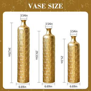 Ensemble de 3 vases décoratifs en métal doré pour la maison, grandes dimensions, 25,2 pouces, 29,33 pouces, 34,25 pouces - Product Image 6