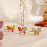 Nouveau Bijou Femme Européen et Américain en Acier Inoxydable, Papillon Coloré Émaillé, Ouvert et Réglable