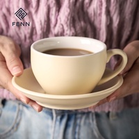Juego de Taza y Platillo de Café de Cerámica Mate FENN, Taza de Porcelana Nórdica Minimalista para Capuchino y Latte, Múltiples Colores, Vajilla para Café