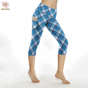Leggings Personalizados Meiyang para Verano, Cintura Alta, Pantalones de Yoga de Seda de Leche, Leggings con Estampado a Cuadros y Bolsillos, Ropa de <span class=keywords><strong>Mujer</strong></span> - Product Image 1