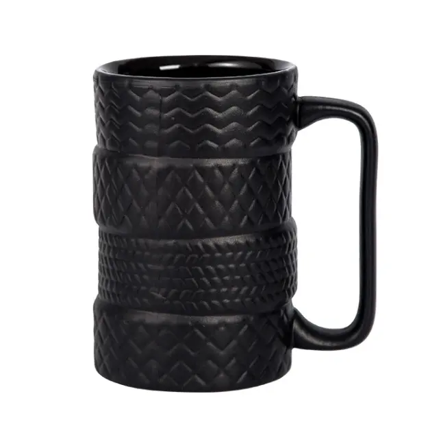 Kreatives Anpassungs design Hochwertige ein schicht ige schwarze Original farbe Autoreifen förmige Keramik becher Kaffee-Tee becher