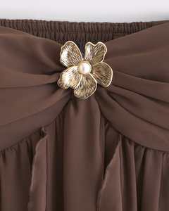 Vestido de fiesta largo y elegante, sin tirantes, de gasa, con volantes, con busto fruncido, sin mangas, corte en A, fluido - Product Image 2