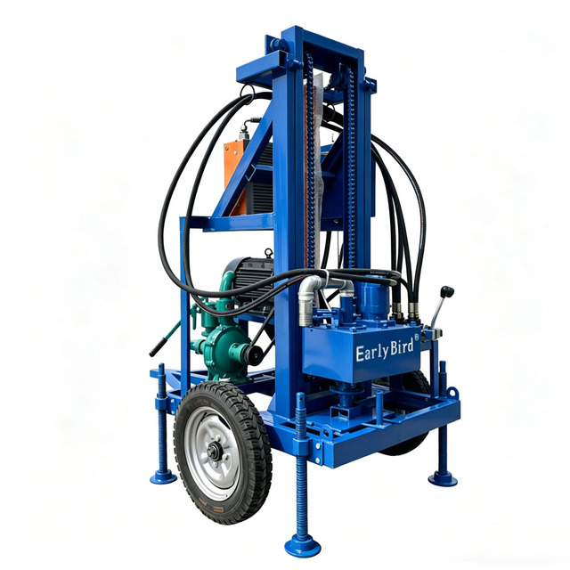 11.5 kW/7.5 kW/4 kW electric water well drilling rigs, small wheeled drilling rigs, portable hydraulic drilling equipment