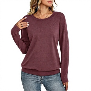 T-shirt en tricot à manches longues pour femme, col rond, couleur unie, coupe ample, décontracté, respirant, en coton, collection toutes saisons, Bangladesh - Product Image 5