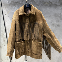 Veste en daim western surdimensionnée, veste en cuir véritable avec franges, blazer en daim pour femmes