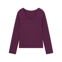 Nouveauté 2026 : Pull en laine 100 % pour femme, col en V, coupe ajustée, décontracté, lavable en machine, couche de base tricotée