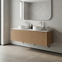 Mueble de Baño Suspendido de 1500mm, Gabinete de Contrachapado con Acabado de Madera Acanalado, Tres Cajones, Solo Gabinete, Muebles Personalizados para Proyectos OEM