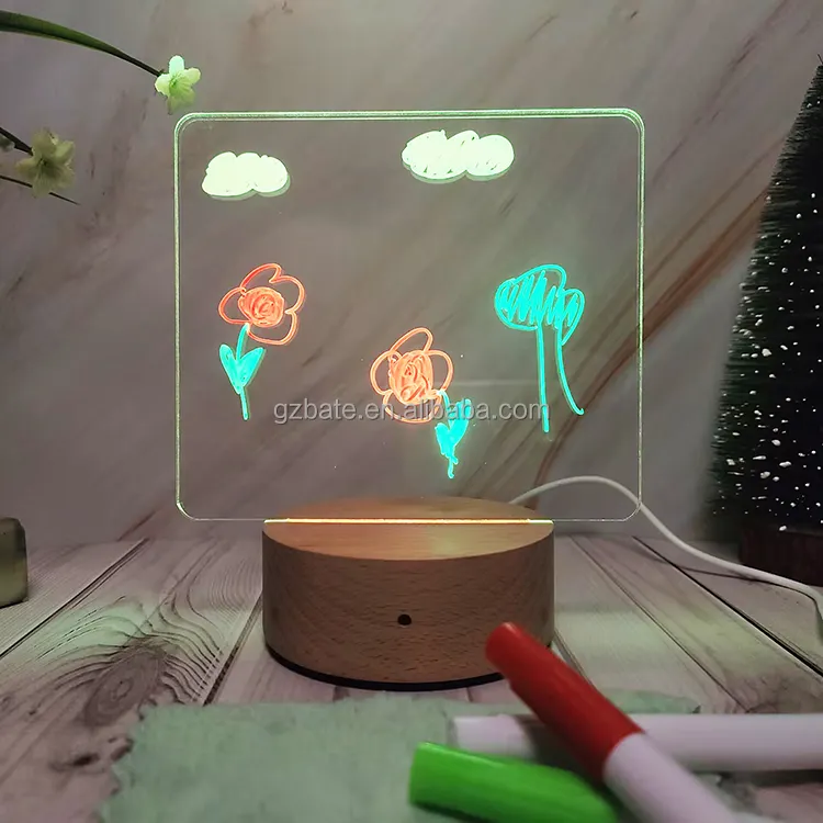 2024 nuevo producto conjunto de regalo corporativo Base de madera Luminoso colorido toque 3D acrílico tablero de mensajes regalos y artesanías