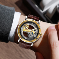 Montre mécanique de luxe pour homme WLISTH, style business, bracelet en cuir véritable, étanche, cadran ajouré