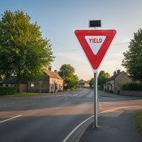 Panneau de signalisation routière triangulaire en aluminium, électrique, LED, réfléchissant, alimenté par énergie solaire, avec lumière d'avertissement de sécurité